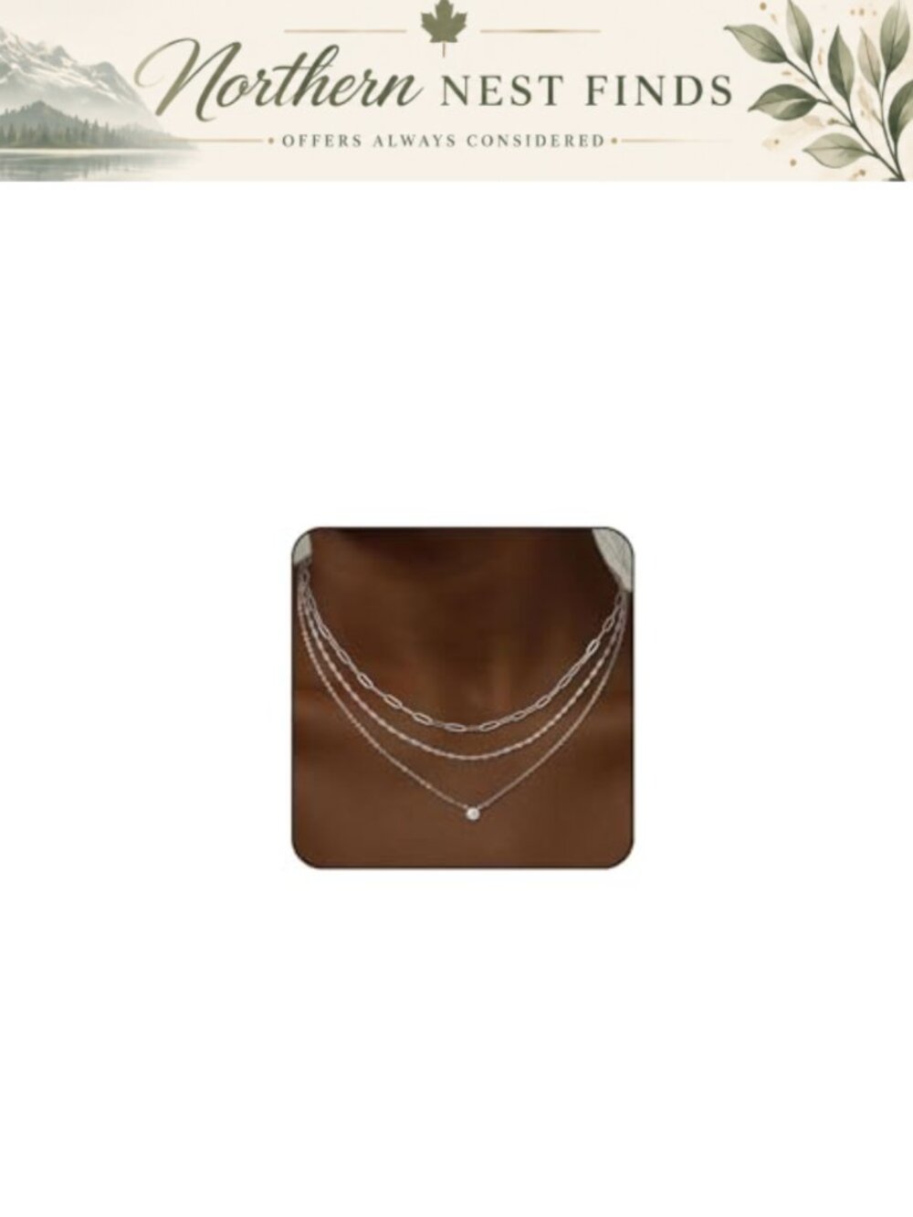 Dainty Gold Necklace Set Paperclip Chain Rhinestone Pendant 3 Layer